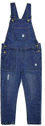 KIDSCOOL SPACE Salopette di Jeans da Ragazzo, Tasche Grandi con Bavaglino Strappato Lavato Tuta di Jeans Morbida Moda,Blue,13-14 Anni