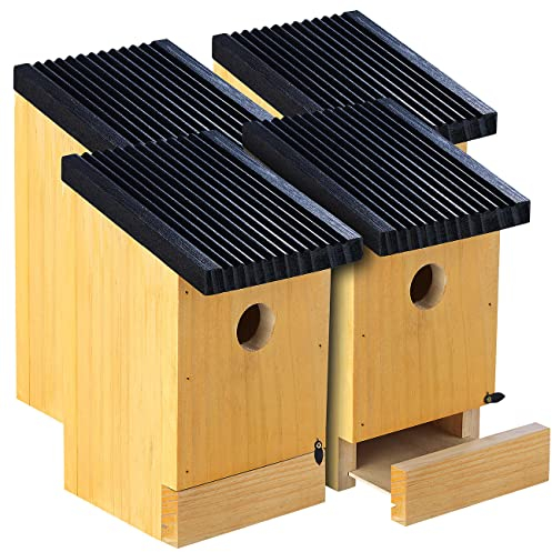 Royal Gardineer Holznistkasten: 4er-Set Tannenholz-Nistkästen für Wildvögel, 22x14x12 cm, vormontiert (Nistkasten zum Aufhängen, Nistkasten aus Naturholz, Vogel)