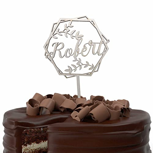 Personalisierte Cake Topper aus Holz Tortenstecker mit Namen Geburtstag Hochzeit Taufe Kommunion Torten Kuchen Deko (Hexagon)