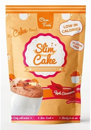 CleanFoods SlimCake 70 Kalorien Tassenkuchen l Apfel-Zimt Geschmack l 5 Tassenkuchen I Konjac Glucomannan I Glutenfrei I Zuckerfrei I in 60 Sekunden zubereitet l Mugcake