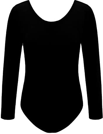 Shaposh Fashion® Girls Nylon Stretch Leotards Kids School PE Ballet Dance Gymnastics Long Sleeves Bodysuit Top (Black, 9-10 Years)