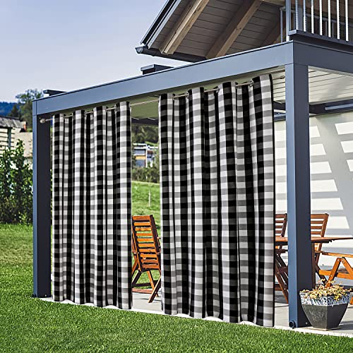 LiveGo Outdoor Patio Curtain, Blackout Waterproof Curtain, Thermal Insulated Outdoor Garden Curtain for Porch/Pergola/Yard/Sliding Door/Arbor (2 Pcs 52 W x 94 L, Black+White)