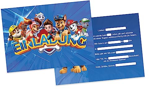 BIGADO 12 Einladungskarten Kindergeburtstag kompatibel mit Einladungskarten paw patrol, Format DIN A6, 350g/m2 Karton, Hochglanz Front, umweltfreundlich