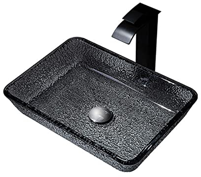 MUSUMI Badezimmer-Waschbecken, gehärtetes Glas-Waschbecken mit Messing-Wasserhahn und Abfluss-Kombination, künstlerisches Waschbecken, Waschtisch-Aufsatzinstallation, D (C d)