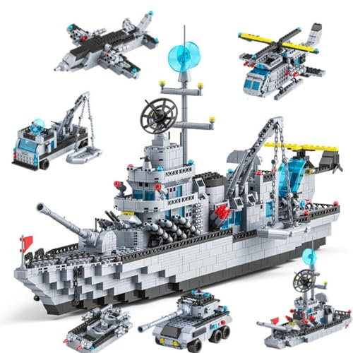 Navy Destroyer Building Block Set, 1560 Pcs 6-in-1 Navy Guided Missile Destroyer Building Blocks Bricks, Warship Building kit Military Battleship Building Set Toy Gift, Compatible with L*go