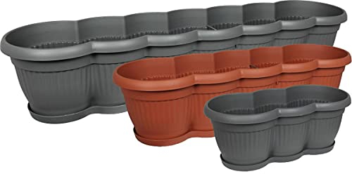 MePla - Blumenkasten RIPP mit Untersetzer, Farbe:Terra, Länge:30 cm