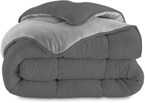 IDMarket - Steppdecke, 140 x 200 cm, Zoe Fleece, zweiseitig, Hellgrau und Grau, 400 g