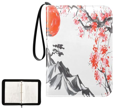 Quteprint 4 Pocket Card Binder, Japanese Mountain Cherry Blossom Trading Card Holder Fits 400 Cards with 50 Removable Sleeves, 3 Ring Binder Card Albums Folders for Collectible Game Sports Cards Photo