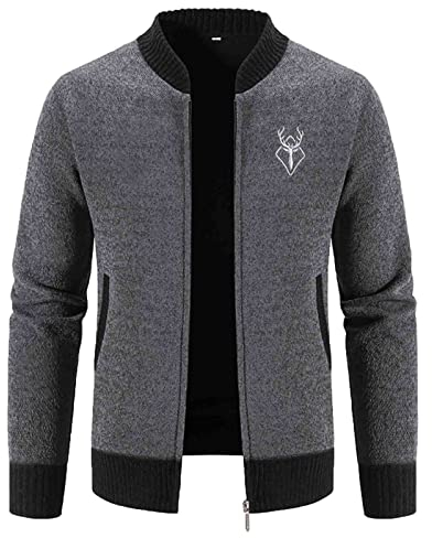 Trachtenjanker Für Herren, 3XL Langarm Strick Leicht Trachtenjacke Pullover Modern Ohne Kapuze mit Reißverschluss Lang Cardigan Strickjacke Herbst Sportlich Sweatjacke Wintermantel