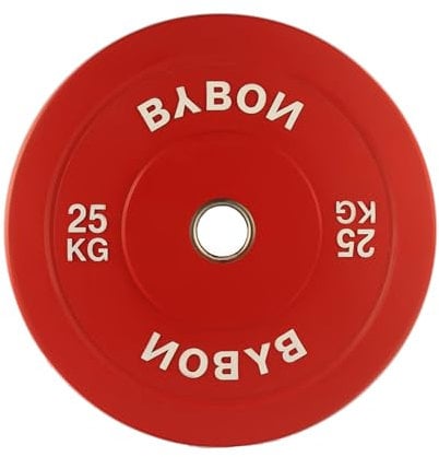 1x25kg Olympic Weight Plates - Red Coloured Bumper Weights Colour Home Gym Equipment - 2 50mm Hole Diamteter - For Body Building, Power Lifting and Strength Training - Set of 2 Plates