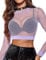 Avidlove Women's Mesh Crop Top Sexy Fishnet T-Shirt Casual Crew Neck Long Sleeve Y2K Blouse Shirt Tight T-Shirt Basic Blouse Tee Purple