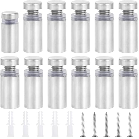 Gueenky 40 Pezzi Chiodi Pubblicitari in Acciaio Inox, 12x20 mm Viti Pubblicità Distanziatori Vetro Chiodi Pubblicitari Distanziatore, Argento Distanziali Parete Targhe Viti per Fissaggio Pubblicitari