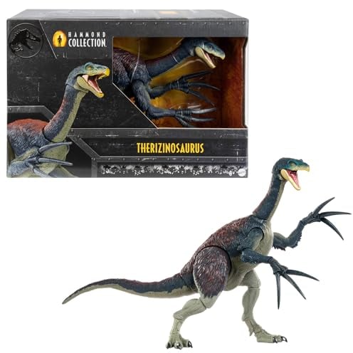 Jurassic World: Ein neues Zeitalter Hammond-Sammlung Therizinosaurus-Dinosaurierfigur mit 25 Bewegungspunkten, voll beweglichen Klauen, Glasaugen und verdrahtetem Schwanz, HXP73