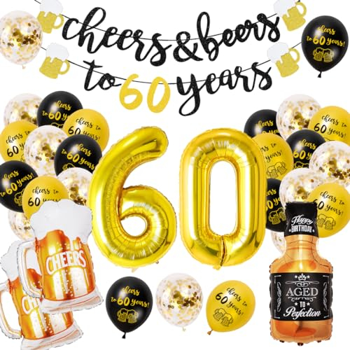 Geburtstagsdeko 60 jahre Mann,60. Geburtstag Frau Mann,Gold Schwarze Luftballons,Deko zum 60. geburtstag mit Banner Folienballons,Balloon 60 Ans für Birthday Party Deko Frau Mann