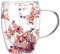 Double Wall Glass Coffee Mugs Clear Cups with Aesthetic Dried Flowers for Cappuccino Tea Espresso Latte Hot Beverages Glasses Birthday for Women Her, 350ml