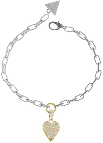 Guess Damen-Armband aus der Kollektion Love Me Tender. Schmuck aus 90 % Edelstahl – 10 % Kristall, Gelbgold/Rhodium. Die Referenz: JUBB03_250JW_GLRH_S., Legierter Stahl