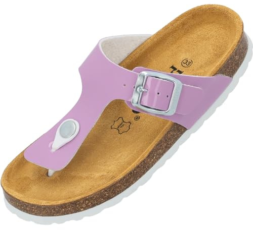 Palado Mädchen Zehentrenner Kids Kos Lack - coole Sandalen - bequeme Hausschuhe mit trendigen Farben - modische Sommerschuhe mit Kork-Fußbett Flieder EU34