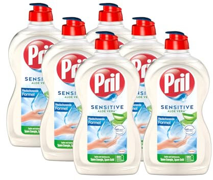 PRIL Sensitive Aloe Vera (6x 450 ml), Handgeschirrspülmittel mit hoher Fettlösekraft, für sauberes Geschirr auch in kaltem Wasser, pH-hautneutrale Formel