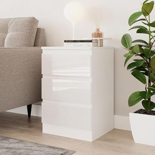 URBNLIVING 62cm High Gloss Bedside Chest of Drawers - 3 Drawer Bedroom Storage Cabinet with Smooth Metal Runner - Modern Dresser Bedside Table for Bedroom Living Room Office Hallway