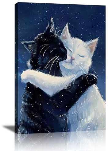 Moderne Mit Rahmen Leinwand Wandbilder, Katzen Umarmung unter den Sterne Bilder gedruckt Poster auf leinwand bilderdruckt Wanddekoration für Schlafzimmer Wohnzimmer Bad Büro bereit zu hängen 40*60CM