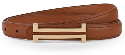 WELROG Damen Skinny Ledergürtel - Klassischer, Solider Gürtel für Kleider, Jeans, Hemden,Einstellbar Schmaler Taillengürtel mit Goldener Metall Schnalle