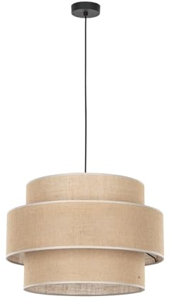 Licht-Erlebnisse Boho Hängeleuchte Jute Stoff E27 D: 50 cm rund H: max. 160 cm verstellbar Schwarz Natur Modern Hängelampe Esszimmer Pendelleuchte Wohnzimmer