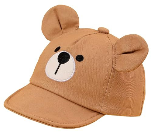 Gorra de Béisbol para Bebé 3-12 Meses - Ajustable, Protección Solar UV, Diseño con Orejitas y Bordado de Oso - Ideal para Niños y Niñas en Primavera y Verano (FR/ES, Edad, 3 Meses, 12 Meses, Caqui)