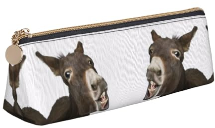 DNBCLEZK Lustiges Esel-Federmäppchen für Mädchen und Jungen, bedrucktes Leder, niedliche personalisierte Schreibwaren-Aufbewahrungstaschen, weiß, Einheitsgröße, Taschen-Organizer