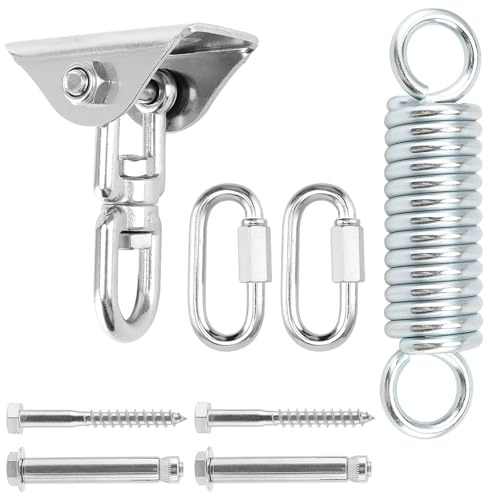 FUNSUEI Hängesessel Aufhängung Set, Edelstahl Deckenhaken Hängesessel Schwingfeder mit 2 Schraubkarabiner und 150mm Stahlfeder, Aufhängefeder Hängesessel Zubehör für Boxsack Schaukel Befestigun Yoga