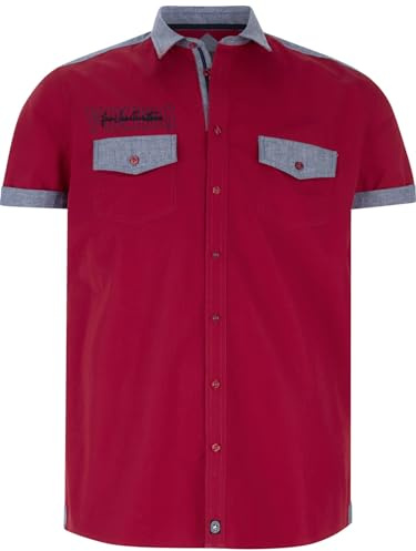 Jan Vanderstorm Herren Kurzarmhemd Herkko | Reine Baumwolle | große Größen L-7XL rot, L - 41/42