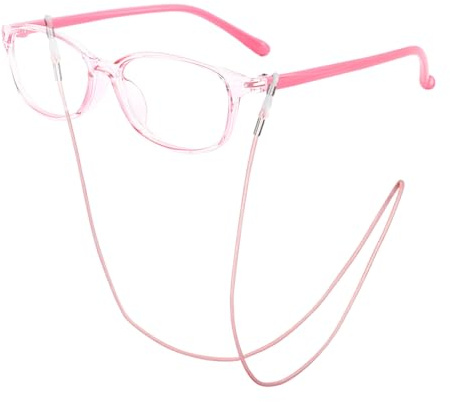 EHDWXVZM 1 paio di occhiali anti-luce blu per bambini, occhiali alla moda, occhiali leggeri con cordino rosa, protezione anti-radiazioni per studio o giochi