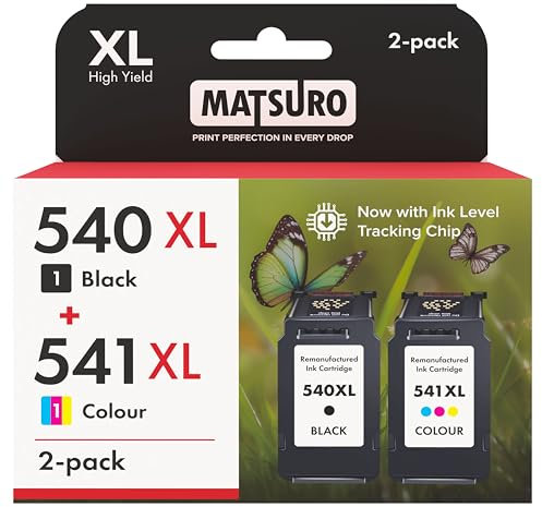 Matsuro PG-540 CLI-541 XL Multipack Druckerpatronen Ersatz für Canon PG-540 XL mit Chip Kompatibel für Canon Pixma TS5150 TS5151 MG3650 MG3650S MG3600 MG4250 MX475 MG3250 MG3550