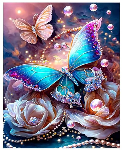 Peinture Numero Adulte, DIY Peinture Par Numero Adulte, Peinture Acrylique pour Adultes Enfants débutants Facile sur Toile Peinture Numero avec peintures et pinceaux, Papillon 40×50 cm