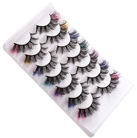 PLAFOPE Pestañas Postizas de 7 Pares Extensiones de Pestañas para Mujeres Pestañas Reutilizables con Pegamento para Maquillaje