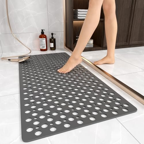 XIYUNTE Bath Mat Non Slip Anti Mould - 88x40cm Long Bathtub Mats Non Slip Bath Mats for Inside Bath, Rubber Anti Slip Shower Mat with Suction Cups, Machine Washable, Grey