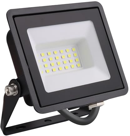 Bright Source LED Floodlight, IP65, 20W, 2200lm, 120° Beam Angle, 6500K Daylight White, Black, with Adjustable Tilt Mounting Bracket & 1m Lead Wire