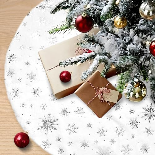XIMEY Tappeto Albero di Natale 90cm Bianco, Morbido Copri Base, Gonna per Decorazione Natalizia Invernale (Argento)