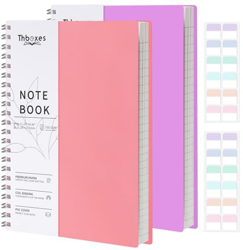 Thboxes 2 Pack A4 Lined Spiral Notebooks, 100 Sheets Each, Pink & Green | 100GSM Paper, PVC Cover, Back Pocket, Label Sheets Included, Smooth Ivory Paper, For School, Office And Meeting Notes
