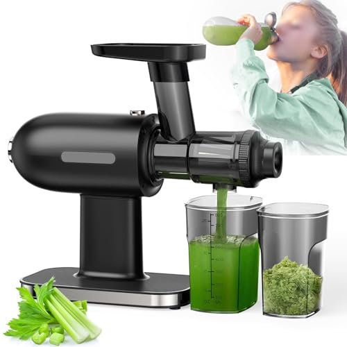 Slow Masticating Juicer, 150W Juicer Machines with 600ML Juice Cup & 400ML Pulp Basin, 80rpm, Easy to Clean, Electric Citrus Juicer Cold Press Juicer Machine for for Lemon, Orange