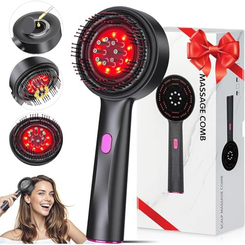 Kopfmassagegerät Elektrisch 2-in-1 Kopfhaut Massagebürste Elektrisch, Elektrische Haarbürste -Rotlicht Haarmassagebürste Elektrisch Scalp Massager, 3 Modi, Ölspender Für Haare,360° Knetmassage (Asche)
