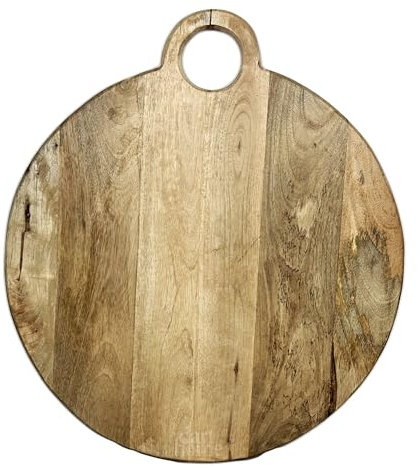 Ring Handle Chopping Boards Mango Wood Round Hand Carved Kitchen Serveware Large (Large 50cm)