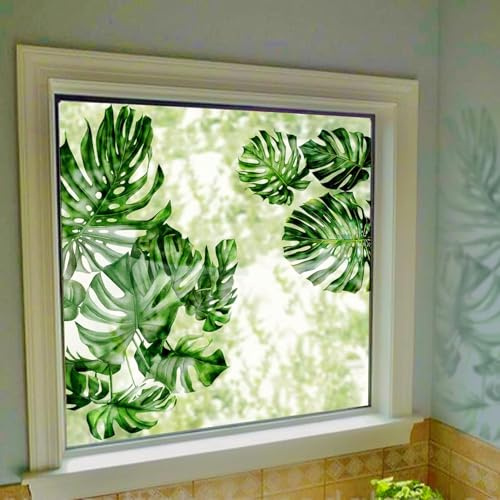 ChicSkin Watercolor Window Sticker 40x120cm, Static Cling Window Clings No Glue, Double Sided Stained Glass Flower Stickers for Covering Decal, Palm Tropical Leaves