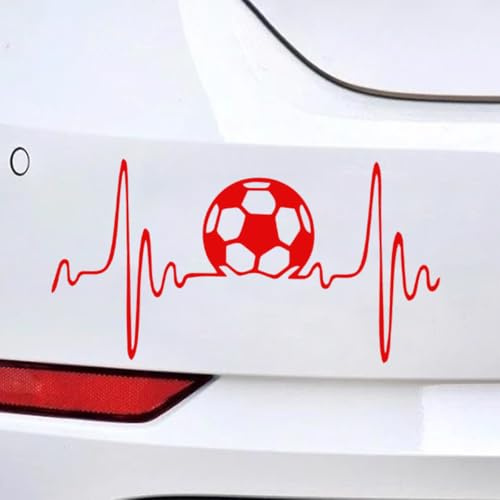 DUSCOKE Football Heartbeat Decal Car Sticker, Waterproof Vinyl Sticker Car Decals, Fun Vehicle Window Decoration Sticker for Wall, Mirror, Laptop, Bumper (Red)
