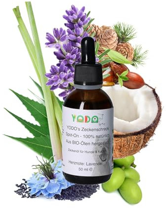 YODO’s Zeckenschreck, 100% natural tick protection, tick oil for dogs and cats to repel ticks, 7 organic oils, 1250 drops 50ml pipette bottle, Lavender