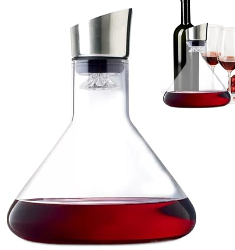 Weindekanter aus klarem Kristall, 1,5 l, Eisberg-Stil mit Belüfter, Rotweinkaraffe, Dekanter mit integriertem Belüfterausgießer, 100 % mundgeblasenes Kristallglas, Karaffe für Portwein mit breitem