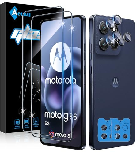 Aerku Protector Pantalla para Motorola Moto G86 Power/G86&Protector Cámara | 2x Cristal Templado & 2x Protector de Lente de Cámara, 9H Anti-Rayones, 0,33mm Ultrafino, HD 99,9%, Instalación Sin Burbujas