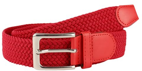 MIRROSI® Flechtgürtel Elastischer Stoffgürtel Flechtgürtel für Damen und Herren (3,5CM Breit, Super Weich) Geflochtener Stretchgürtel UNISEX (Rot, 105cm (entspricht Bundweite 90cm))