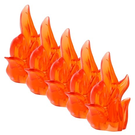 Puzzle Bausteinset mit Flammeneffekt und Eiswürfel 5 Stück aus Kunststoff | Orange, für Kinder Geeignet, Zubehör für Konstruktionsspiel und Halloween Deko, Leicht zu Reinigen und Verstauen