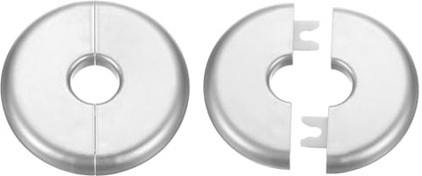 sourcing map 2 placas de cubierta de fontanería autoadhesivas de plástico ABS con brida dividida de 17 mm, diseño de hebilla para tubería de agua, baño, cocina, decoración, tono plateado