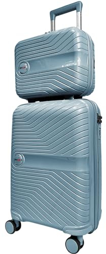 RYDR 2-Piece Lightweight Luggage Set Hard Shell Suitcase with Combination Lock Spinner Wheels Travel Carry On Hand Cabin Luggage with Beauty Case (Cool Blue)